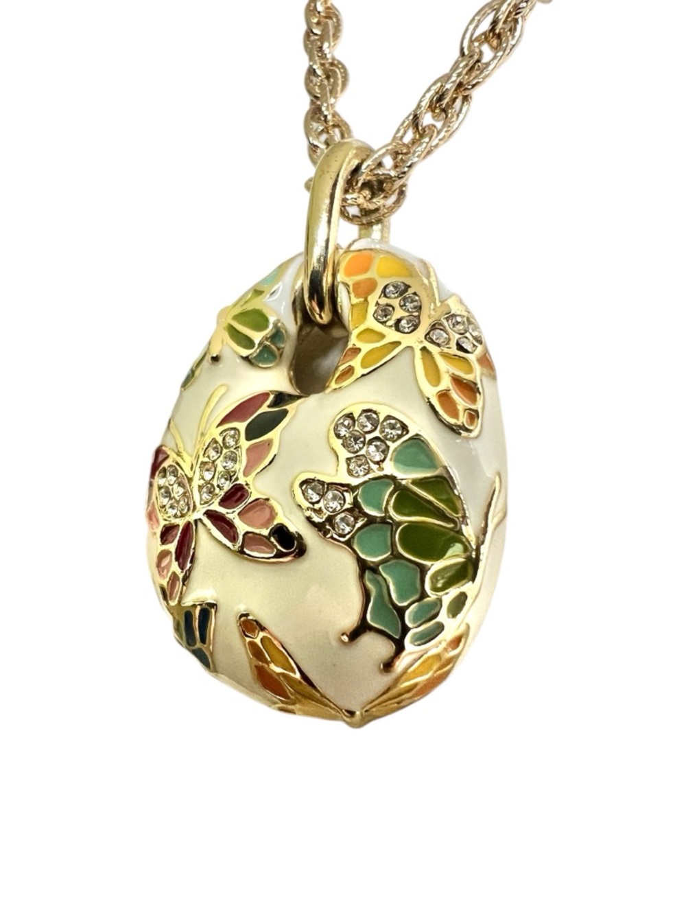 Vintage Sarah Coventry Butterfly Enamel Pendant Necklace | Garden Party Charm - Picture 4 of 7